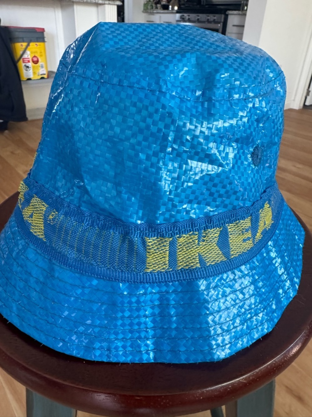 IKEA Knorva Blue Woven Bucket Hat with Yellow Accent